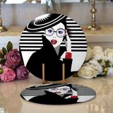 RealHomes 34x34 cm Renkli 2'li Siyah Beyaz Fashion Woman Tasarımlı Modern Yuvarlak Servis Altlığı Supla