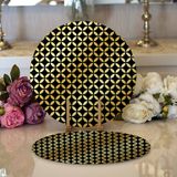 RealHomes 34x34 cm Renkli 2'li Siyah Zeminde Gold Geometrik Desenli Modern Yuvarlak Servis Altlığı Supla