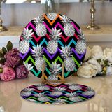 RealHomes 34x34 cm Renkli 2'li Siyah Zigzag Temalı Ananas Desenli Modern Yuvarlak Servis Altlığı Supla