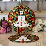 RealHomes 34x34 cm Renkli 2'li Uzak Doğu Yoga Motifleri Mandalas Özel Tasarım Dijital Baskılı Modern Yuvarlak Servis Altlığı Supla