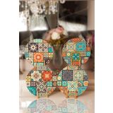 RealHomes 38 4'lü Etnik Kareli Mandala Tasarımlı Servis Altlığı ve Supla