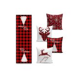 Realhomes 408 Mery Christmas Yılbaşı Tasarımlı 4 Kırlent Kılıfı Ve 1 Runner Seti Runner Set