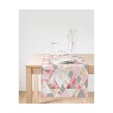 Realhomes 40x140 cm Renkli Geometrik Pembe ve Gri Mermer Motifli Özel Tasarım Süet Runner