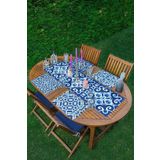 RealHomes 4+1 Beyaz Zeminli Renkli Geometrik Desenli Modern Amerikan Servis & Runner Seti