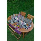 RealHomes 4+1 Geometrik Zigzag Zeminli Gül Motifli Amerikan Servis & Runner Seti