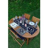 RealHomes 4+1 Lacivert Çapa Motifli Amerikan Servis & Runner Seti