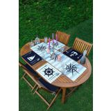 RealHomes 4+1 Lacivert Denizci Motifli Amerikan Servis & Runner Seti