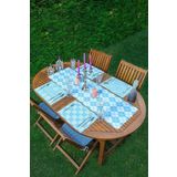 RealHomes 4+1 Mavi Geometrik Baklama Desen Motifli Amerikan Servis & Runner Seti
