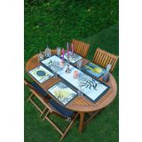 RealHomes 4+1 Renkli Egzotik Yaprak Tasarımlı Amerikan Servis & Runner Seti, ServisRunner-Set165