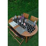 RealHomes 4+1 Siyah Beyaz Geometrik Motifli Amerikan Servis & Runner Seti