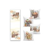 Realhomes 423 Sonbahar Temalı Kabak Motifli 4 Kırlent Kılıfı Ve Runner Seti Runner Set