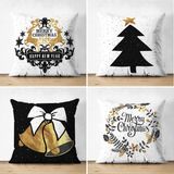 RealHomes 43x43 cm Renkli 4'lü Çift Taraflı Siyah Beyaz Gold Detaylı Mery Christmas Temalı Dijital Baskılı Modern Süet Kırlent Kılıfı Seti