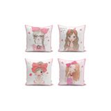 Realhomes 43x43 cm Renkli 4'lü Realhomes Fashion Girl Konseptli Dekoratif Yuvarlak Yastık Kırlent Kılıf Seti