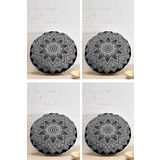 Realhomes 43x43 cm Renkli 4'lü Realhomes Mandala Desen Tasarımlı Dijital Baskılı Yuvarlak Yastık Kırlent Kılıf Seti
