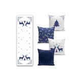 Realhomes 452 Lacivert Renkli Yılbaşı Temalı 4 Kırlent 1 Runner Seti Runner Set