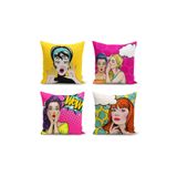 Realhomes 4'lü Fashion Girl Konseptli Dekoratif Yastık Kırlent Kılıfı