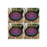 RealHomes 4'lü Neon Mandala Tasarım Dijital Baskılı Modern Yuvarlak Fermuarlı Sandalye Minderi Seti