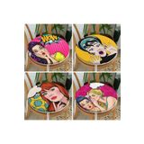 RealHomes 4'lü Pop-art Fashion Girl Yuvarlak Fermuarlı Sandalye Minderi Seti