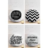 RealHomes 4'lü Siyah Zemin Home Sweet Yuvarlak Yastık Kırlent Kılıf Seti