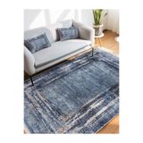 RealHomes Açık Mavi Zeminde Duvar Motifli Çerçeve Desenli Vintage Klasik Salon Kaymaz Taban Saçaklı Halı HaliDik-Deluxe-11039, 120 x 180