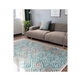 RealHomes Açık Mavi Zeminde Renkli Motifli Geometrik Desenli Geometrik Ofis Salon & Oturma Odası Saçaklı Halı HaliDik-Deluxe-11076, 80 x 150
