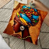 RealHomes African Woman Çizimli Dijital Baskılı Modern 70x70 cm Yer Minderi