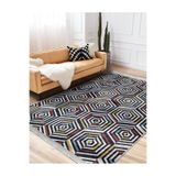 RealHomes Altıgen Zemin Geometrik Motifli Modern Sanat Desenli Geometrik Salon Kaymaz Taban Saçaklı Halı HaliDik-Deluxe-11091, 80 x 120