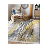 RealHomes Altın Füme Zemin Kanvas Motifli Modern Sanat Desenli Eskitme Motifli Salon Kaymaz Taban Saçaklı Halı HaliDik-Deluxe-11840, 120 x 180