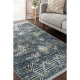 RealHomes Antika Zemin Geometrik Motifli Eskitme Desenli Eskitme Motifli Vintage Salon Kaymaz Saçaklı Halı HaliDik-Deluxe-11656, 80 x 150