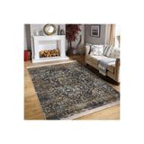 RealHomes Antika Zeminde Geleneksel Motifli Kilim Desenli Avangarde Eskitme Motifli Yatak Odası Saçaklı Halı HaliDik-Deluxe-12050, 150 x 150