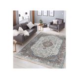 RealHomes Antika Zeminde Hereke Motifli Eskitme Motifli Avangarde Yatak Odası Kaymaz Taban Saçaklı Halı HaliDik-Deluxe-11513, 60 x 120