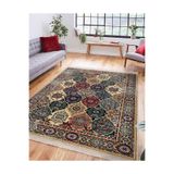 RealHomes Antika Zeminde Otantik Motifli Hereke Desenli Etnik Motifler Vintage Salon Kaymaz Taban Saçaklı Halı HaliDik-Deluxe-11498, 150 x 150