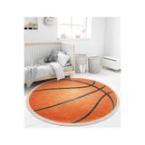 RealHomes Basketbol Oyun Toplu Tasarımlı Çocuk Odası Yıkanabilir Kaymaz Tabanlı Püsküllü Yuvarlak Çocuk Halısı HaliYuvCck-Deluxe-10524, 60 x 60