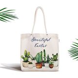 RealHomes Beautiful Cactus Desenli Dijital Baskılı Fermuarlı Kumaş Çanta