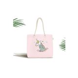 RealHomes Bebek Çantası - Pembe Zeminde Unicorn Motifli Kumaş Çanta, Canta-4422