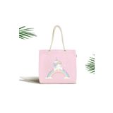 RealHomes Bebek Çantası - Pembe Zeminde Unicorn Tasarımlı Kumaş Çanta, Canta-4368p