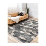 RealHomes Bej - Gri Zeminde Örgü Motifli Geometrik Desenli Geometrik Salon & Antre Kaymaz Taban Saçaklı Halı HaliDik-Deluxe-11299, 100 x 200