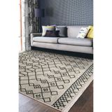 RealHomes Bej Siyah Zemin Boho Motifli Etnik Desenli Etnik Motifler Geometrik Salon Kaymaz Taban Saçaklı Halı HaliDik-Deluxe-11580, 120 x 120