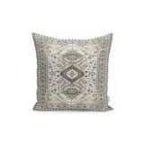 RealHomes Bej Zeminde Hereke Motifli Kilim Desenli Dijital Baskılı Yastık Kırlent Kılıfı