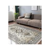 RealHomes Bej Zeminde Hereke Motifli Kilim Desenli Vintage Klasik Salon Yatak Odası Kaymaz Taban Saçaklı Halı HaliDik-Deluxe-11556, 100 x 200