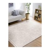 RealHomes Bej Zeminde Krem Motifli Düz Renk Desenli Sade & Şık Klasik Salon & Banyo Kaymaz Taban Saçaklı Halı HaliDik-Deluxe-12353, 80 x 200