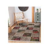 RealHomes Bej Zeminde Patchwork Motifli Çiçek Desenli Vintage Klasik Salon Kaymaz Taban Saçaklı Halı HaliDik-Deluxe-11149, 100 x 100