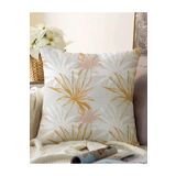 RealHomes Beyaz Ve Gold Yaprak Desenli Çift Taraflı Özel Tasarım Modern Raşel Örme Yastık Kılıfı, Sonil-K5339-43x43cm