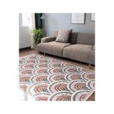 RealHomes Beyaz Zemin Art Deco Motifli Patchwork Desenli Geometrik Sade & Şık Salon Kaymaz Taban Saçaklı Halı HaliDik-Deluxe-11957, 80 x 350