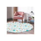 RealHomes Beyaz Zemin Mavi Puan Gold Yıldızlı Modern Turkuaz Çocuk Ve Genç Odası Kaymaz Tabanlı Yuvarlak Halı HaliYuv-Comfort-7017, 150 x 150