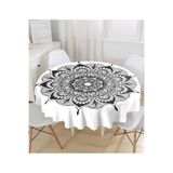 RealHomes Beyaz Zeminde Çiçek Mandala Desenli Yuvarlak Masa Örtüsü - Çap 140cm, MasaYuv-5128-140x140cm