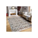 RealHomes Beyaz Zeminde Geleneksel Motifli Kilim Desenli Eskitme Motifli Etnik Motifler Antre Saçaklı Halı HaliDik-Deluxe-11681, 80 x 150
