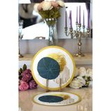 RealHomes Beyaz Zeminde Gold Cerceve Icınde Oval Desenli Modern 2'li Yuvarlak Servis Altlığı Supla