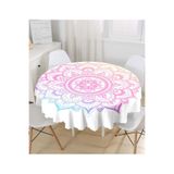 RealHomes Beyaz Zeminde Pembe Mavi Mandala Desenli Özel Tasarım Yuvarlak Masa Örtüsü - Çap 140cm, MasaYuv-5136-140x140cm