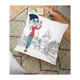 RealHomes Beyaz Zeminde Roma Fashion Girl Tasarımlı Dijital Baskılı 70x70 cm Yer Minderi